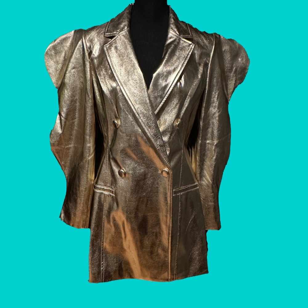 NWT Amylynn Soft Gold Metallic Coat Blazer Dress - Picture 2 of 9